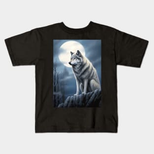 The Wolf  Worshipping The Full Moon Kids T-Shirt